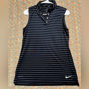 Women’s Nike Dri Fit Golf Sleeveless Collar Tank Size Medium Black/Grey Striped